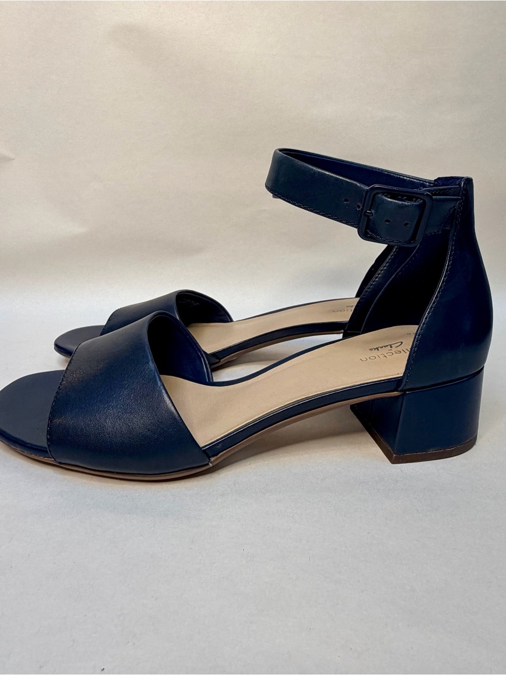 Clarks Blue Leather Ankle Strap Sandals Women's 9.5 Block Heel Elisa Dedra Shoes